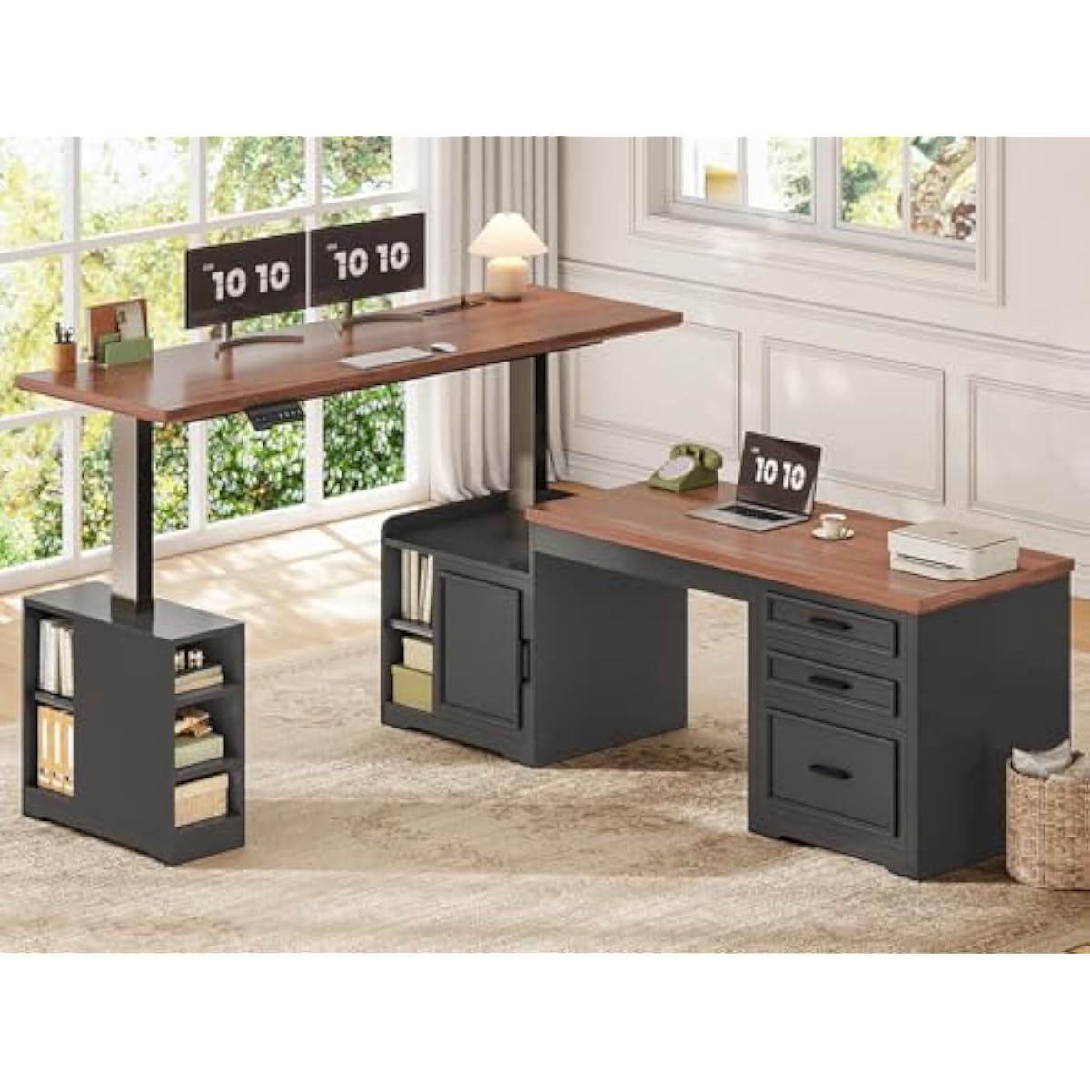 Desk Setup L Shaped - L-förmiger, höhenverstellbarer elektrischer Schreibtisch mit LED-Steuerung,