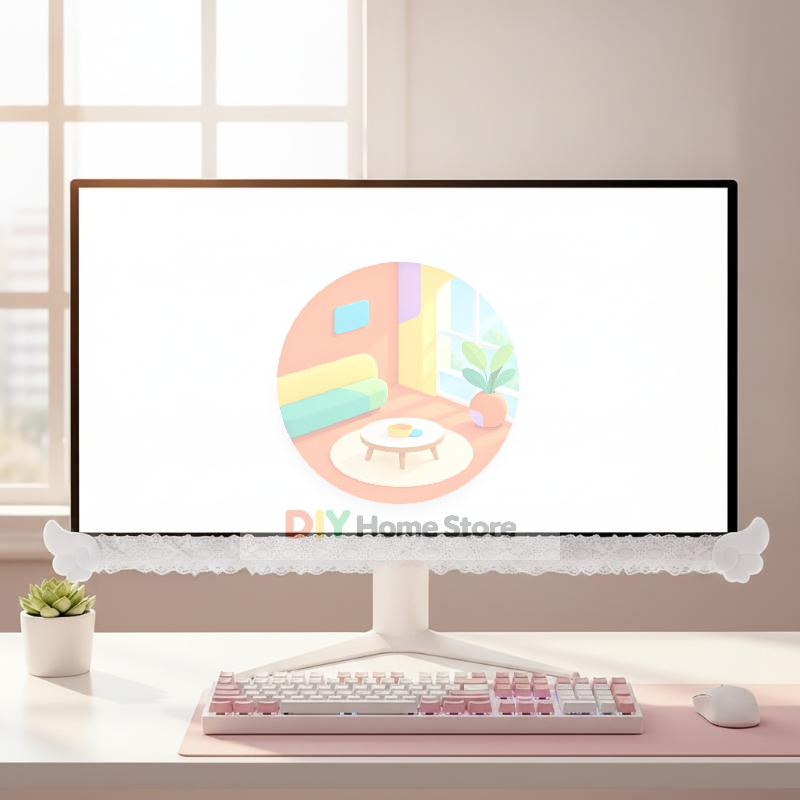 Setup Desk Monitor - Bunte Spitzen-Monitorabdeckung mit Plüsch-Engelsflügeln, süße, ästhetische