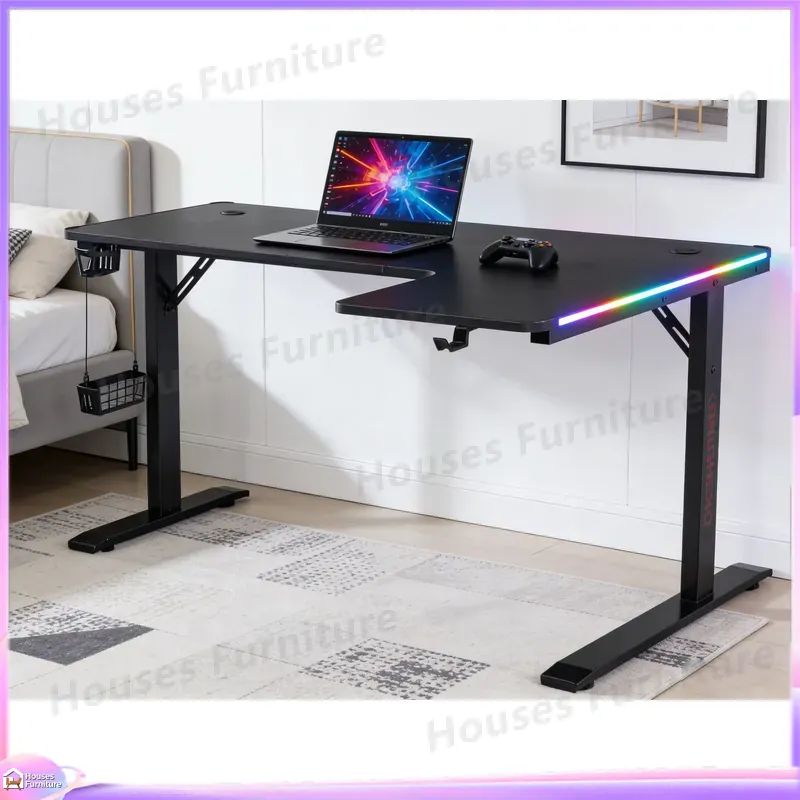 Desk Setup L Shaped - Großer 160cm Gaming-Schreibtisch mit LED-Beleuchtung Ergonomischer